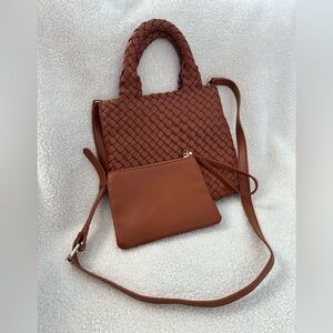 Cute Brown Woven Tote with wristlet